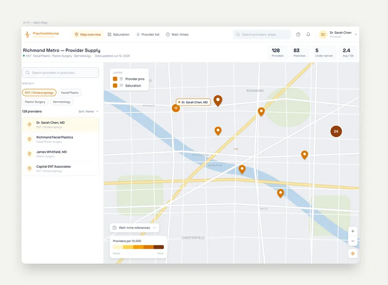 Practice Volume Analyzer, HealthTech · Market Intelligence, product screenshot