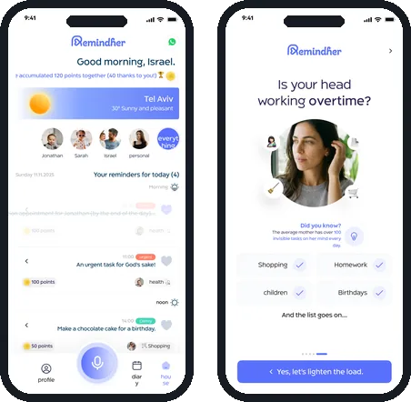 RemindHer, Mobile App · Family Reminders, product screenshot