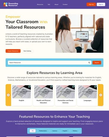 Rewarding Resources, EdTech · Two-Sided Marketplace, product screenshot