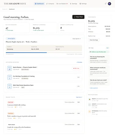 Shadow Hive, Creator Subscription Marketplace, product screenshot