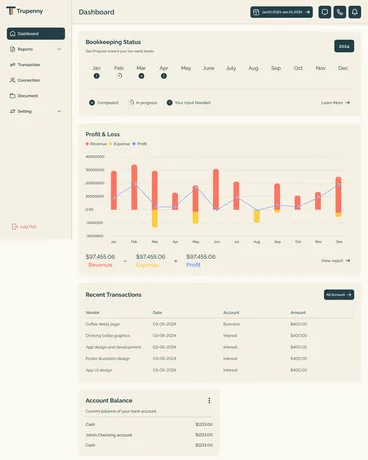 Trupenny, Bookkeeping Client Portal · QuickBooks-synced, product screenshot